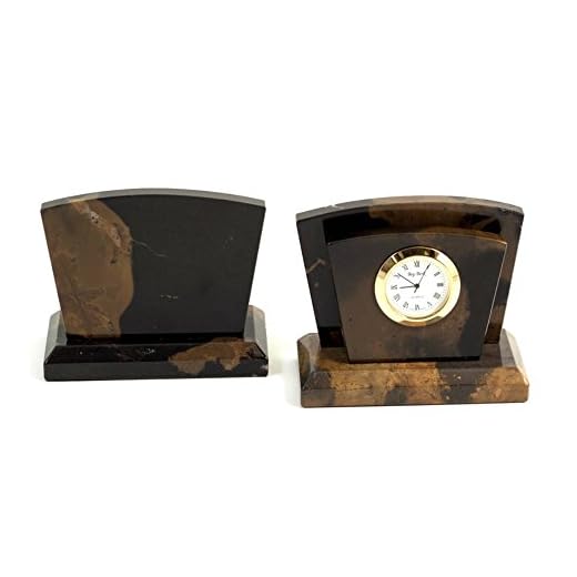 Bey-Berk D017 Tiger Eye Marble with Gold Plated Accents Quartz Clock & Letter Rack, Brown