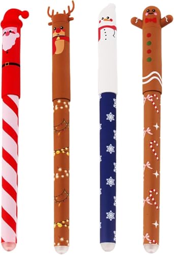 Radierbarer Kugelschreiber, Neuer Weihnachtsstifte 2025, 4 PCS Radierbare Stifte Weihnachten, Radierbarer Gelschreiber, Kawaii Schreibwaren für Kinder Studenten Schule Büro (Weihnachten 4pcs)