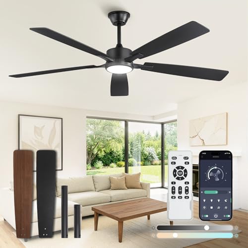 Image of Fanbulous 60 Inch Ceiling Fans with Lights and Remote, Stepless Color Temperature Change & Dimmable 20W LED Ceiling Fan, 6 Speeds Reversible Quiet DC Motor for Bedroom, Living Room, Apartment,Black