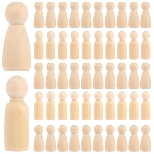 ABuff 100 Pack Unfinished Wooden Peg Dolls Peg People Doll Bodies 3/4 x 2 Inch Wooden Figures Decorative Peg Doll People for Painting, Peg Game, Craft Art Projects and Decoration, 50 Mom & 50 Dad Set