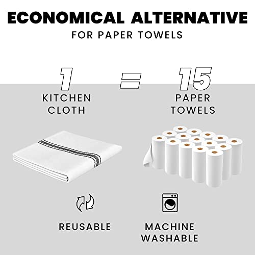 Zeppoli Classic Kitchen Towels - 15 Pack - 14" X 25" - 100% Natural Cotton Dish Towels - Reusable Cleaning Cloths - Black Tea Towels - Super Absorbent - Machine Washable #TOP5
