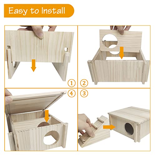 Fhiny Wooden Hamster Hideout For Small Animal, Gerbils Chamber Hut With Ladder Habitats Decor thumb #4