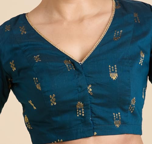 Image of Studio Shringaar Women's Handloom Cotton Silk Readymade Saree Blouse