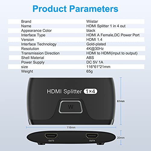 Splitter HDMI 4K Wiistar à 4 ports pour diffuser simultanément un flux 3D Full HD