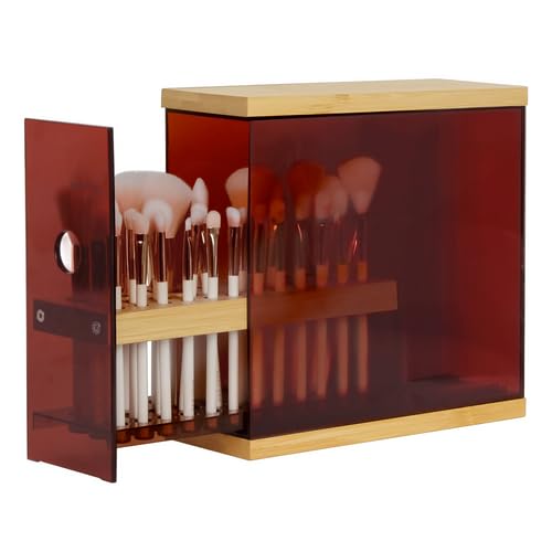 JackCubeDesign 31 Holes Acrylic Bamboo Brush Holder Organizer Beauty Cosmetic Display Stand with Leather Drawer(White 8.77 x 3.38 x 8.46inches) â€“ :MK228D