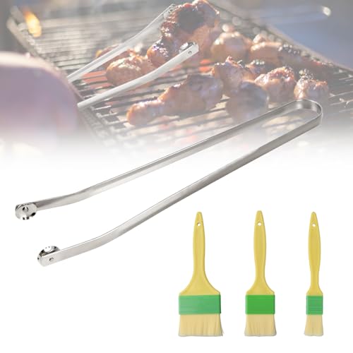 Pinzas Giratorias para Barbacoa con Ruedas, Pinzas para Voltear Salchichas 39CM con 3 Pinceles, BBQ Sausage Turning Tongs, Pinzas para Parrilla de Acero Inoxidable para Asar en Fiestas/Jardines