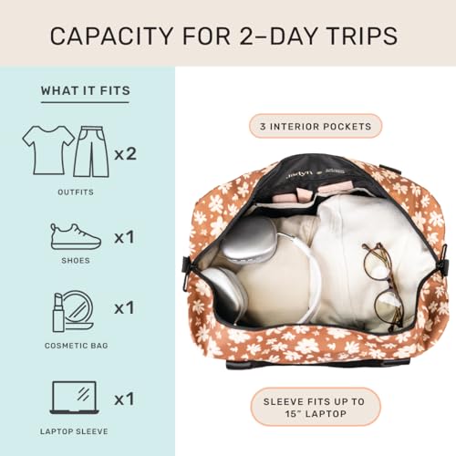 Image of Jadyn Austin Carry-On Travel Duffel Bag for Women, 18 inch Weekender Bag with Laptop Sleeve, Durable Material, and Trolley Sleeve, Ideal for Work, Gym, and Overnight Trips, Terracotta Blossom, 23L
