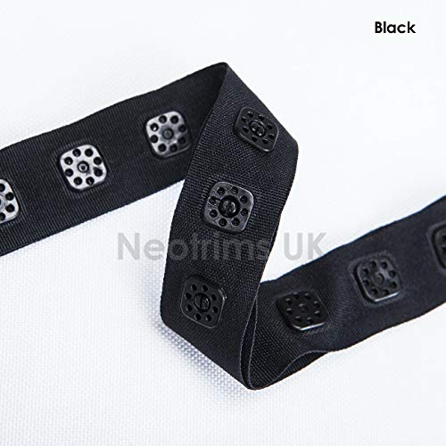 Neotrims Square Snap Popper Teddy Tape Press Stud Fasten Ribbon, 3 Line Grouped. High Strength Fastening Braid On Polyester Grosgrain. 16Mm Tape, 8Mm Square Popper Studs. Curtain, Duvet, Crotch Fastening #TOP1