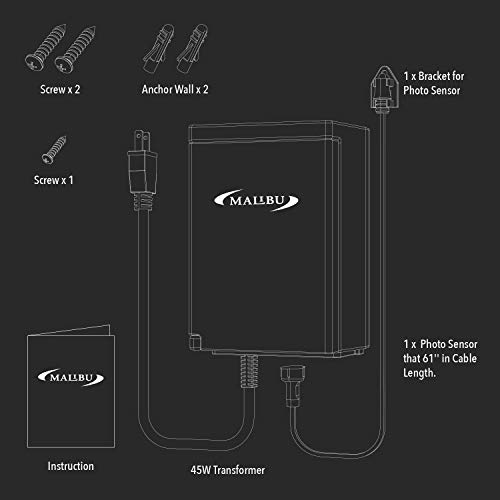 Malibu Low Voltage Transformer 45 Watt For Outdoor Landscape Lighting With Photocell Sensor Timer And Weather Shield For Spotlight Floodlight Garden Pathway Light 120V Ac To 12V Ac #TOP6
