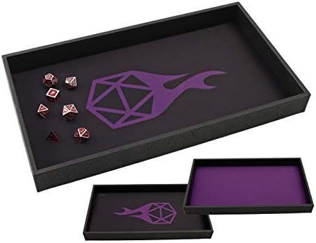 Forged Dice Co. Dice Tray 14" - Double Sided and Removable Neoprene Rolling Dice Mat - for Any Dice or Board Game, Tabletop RPGs Like D&D Pathfinder Roleplaying Game Black Tray w/Purple D20 Icon Mat