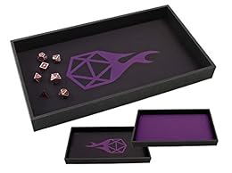 Forged Dice Co. Dice Tray 14" - Double Sided and Removable Neoprene Rolling Dice Mat - for Any Dice or Board Game, Tabletop RPGs Like D&D Pathfinder Roleplaying Game Black Tray w/Purple D20 Icon Mat