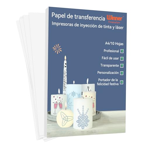 WinnerTransfer-Papel de transferencia al agua para candelas,A4X10 Hojas,Papel de calcomanía Tru-Waterslide especialmente personalizado para candelas.compatible de impresoras de láser y de tinta