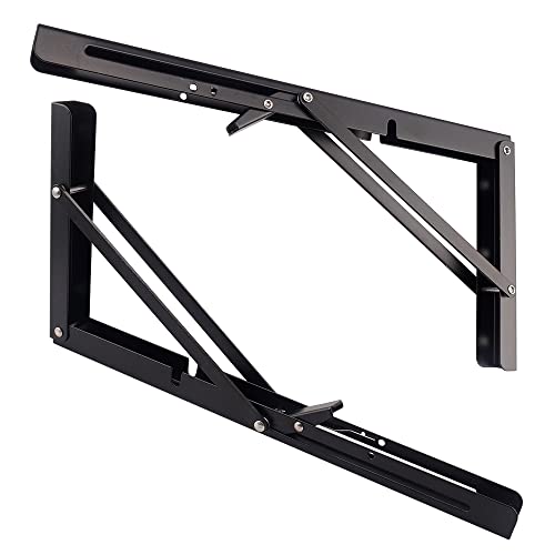 Oudtinx 2PCS Folding Shelf Brackets,Heavy Duty Triangle Shelf Bracket for Bench Table,Wall Mounted Standing Shelf Brackets for Saving Place,Multi Size 14" Black - Image 2