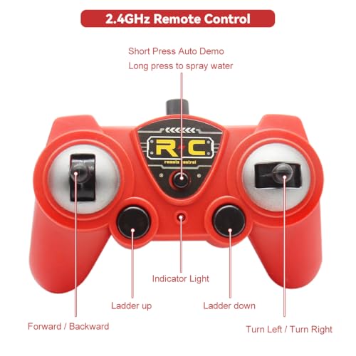QuirkyGlee 9 CH Remote Control Fire Truck, Rc Fire Truck Toy, Fire Truck with Lights Working Water Pump and Rotating Rescue Ladder, 2.4G Firetruck Toy for Kids Boys Age 6-8 Gift - Thumbnail 6