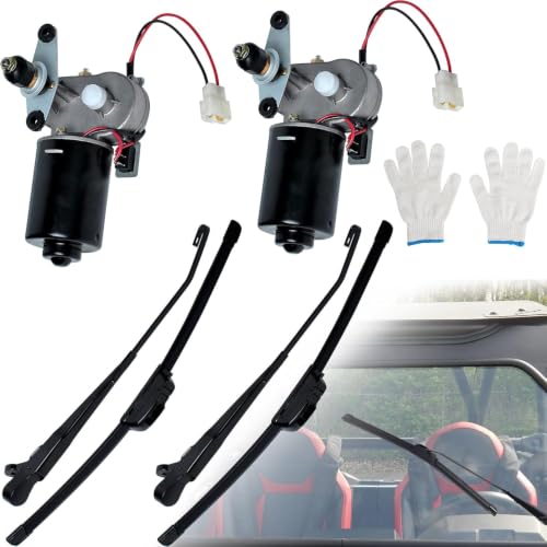 Image of 12V UTV Windshield Wiper Kit with 16 Inch Blade, 90 Sweep Motor Assembly | Compatible with Polariss RZR Ranger Can-Am Kubota Kawasaki Kymco Electric Windshield Wiper Kit for Clear Off-Road Visibility