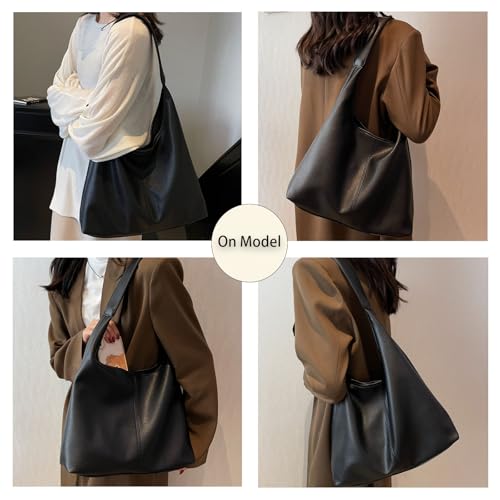 hxusin Leather Tote Bag For Women,Large Slouchy Hobo Shoulder Purse,Ladies Handbags & Black Purses (Tote_Black) — view 2