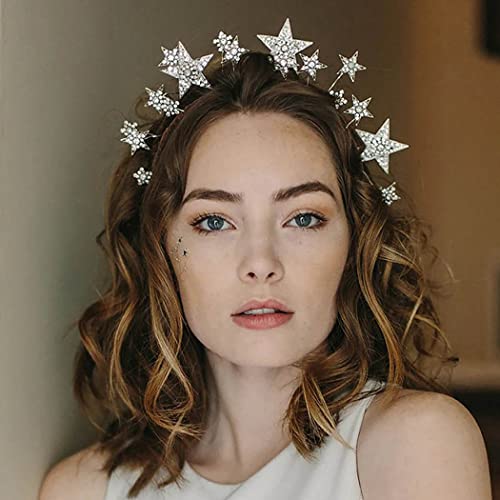 Cakure Stars Halo Crown Silver Crystal Headband Goddess Bridal Tiara And Crowns Rhinestones Tiara Headpiece Party Wedding Hair Accessories For Women And Girls #TOP14