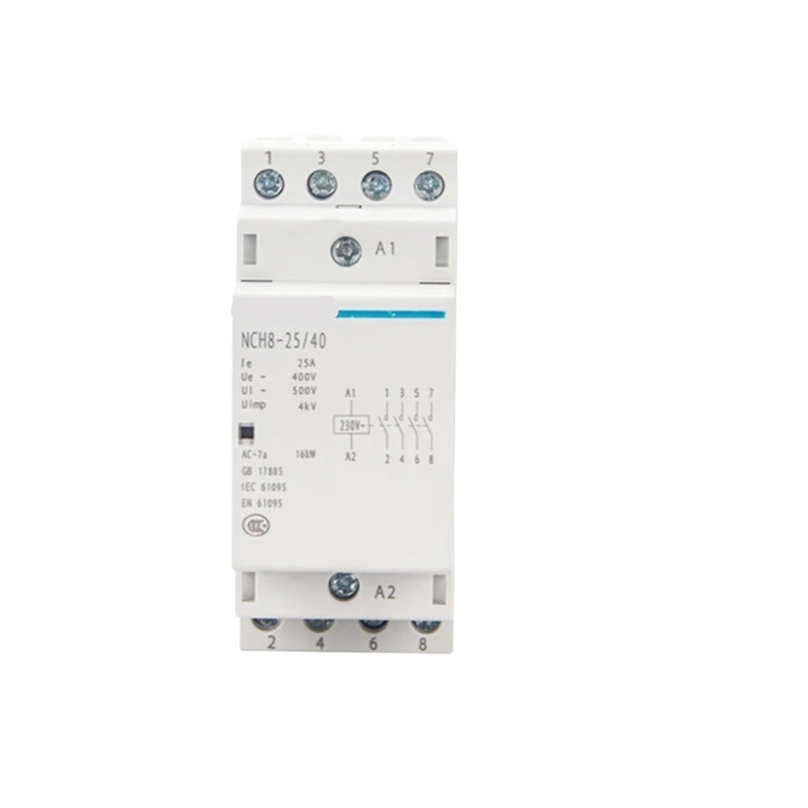 Contacteur CA modulaire 4P 25A 4NO pour rail DIN domestique 220V 230V NCH8