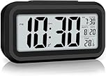 AERYS Digital Alarm Clock with Automatic Sensor, Date and Temperature Display, Compact Desk Table Clock for Students, Home, Office, Bedroom, Living Room,Home Decor, Corporate Use (Black Digital)