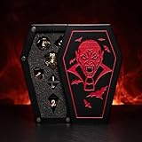 Coffin Box Vampire Dice Set – 7× Handcrafted RPG Resin Dice with 3D Blood Chalices, Bats & Vampire Relics – Gothic Red & Gold Accents for D&D, Pathfinder, MTG