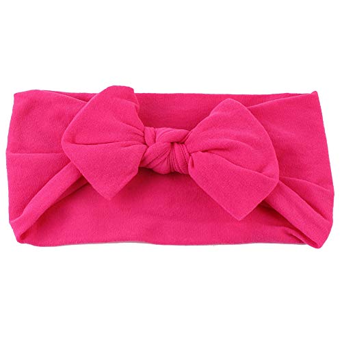 AKOAK 1 Pack Solid Color Skin-friendly Baby Headband Elastic Soft Nylon Headband Cute Baby Bow Headband (Rose red)