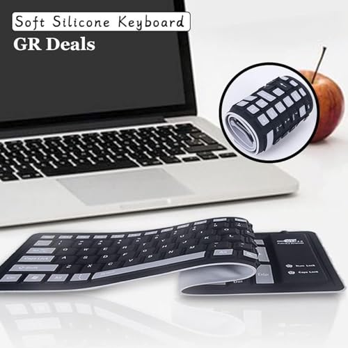 Image of Silicone Keyboard Foldable Rollup Flexible Keyboard Full Size 103 Keys with Number Pad Waterproof /Dustproof Portable Travel Key-Board for PC /Laptop /Computer /Tablet (Black + Grey)