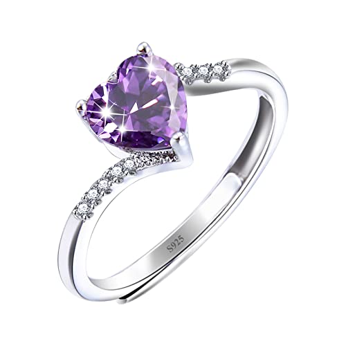 Ring Herz S925 für Frauen, Amethyst Silber-Rings Verstellbar, Geschenkbox für Weihnachten, Valentinstag, Muttertag, Geburtstag, Jubiläum - Freundin, Mama, Frau Cover
