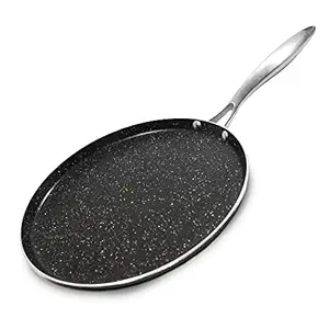 New improved Ricovero STONE Line. 11 inch INDUCTION Hard Anodized 3.0mm Thickness Aluminum with three Non-Stick Stone Ceramic Coatings Crepe / Pancake Pan GREY Color