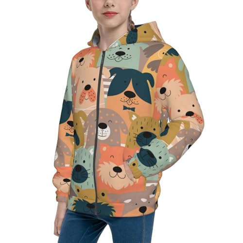 Colorful Dogs Kid Hoodies Boys Zip Up Sweatshirts Girls Pullover with Pocket