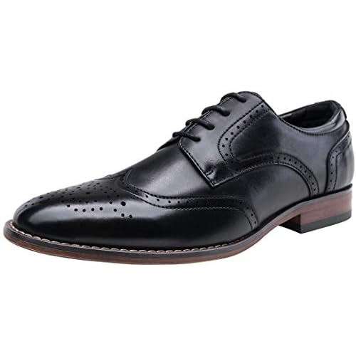 Vostey Men's Dress Shoes Classic Wingtip Brogue Men Oxfords 7 Black-plain Toe-637
