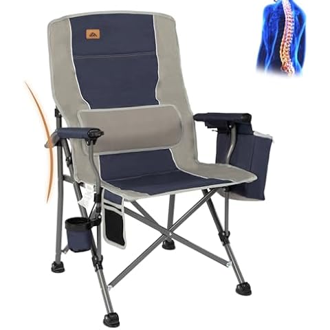 Ablazer Camping Chairs with Lumbar Support, Comfy Camping Chairs for Adults, Lawn Chairs Heavy Duty with Cooler Bag & Cup Holder, Support 350 LBS (Blue & Grey) Cover