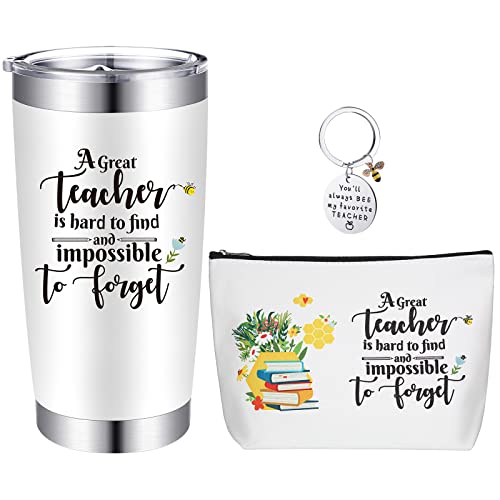 Nuenen 3 Pcs Teacher Appreciation Gift Set Bee Theme 20 Oz Bee Tumbler Lid Insulated Coffee Mug Teacher Keychain Bee Teacher Makeup Bag Thank You Gift For Women Teachers Birthday #TOP28