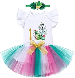 FYMNSI Baby Girl's Cactus Theme First Birthday Cake Smash Outfit Cotton Short Sleeve Romper Skirt Headband 3pcs Set