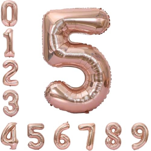 Image of Wanna Party Numerical 5 Rose Gold Balloon for Birthday and Anniversary Party, Number Rose Gold Number Balloon Large Foil Balloon (40inch) (Rose Gold)