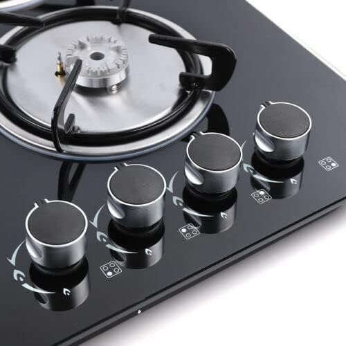 23” Built-in Gas Cook Cooktop Stove, 4 Burner NG/LPG Gas Hob Cooktop Electronic Ignition High-Power Gas Stove Countertop Tempered Glass Easy to Clean Cooker