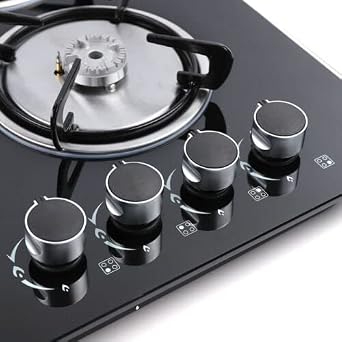 23 Built-in Gas Cook Cooktop Stove, 4 Burner NG/LPG Gas Hob Cooktop Electronic Ignition High-Power Gas Stove Countertop Tempered Glass Easy to Clean Cooker