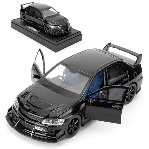 Image of FEXXA Toy Car Compatible for 1:32 Mitsu bishi Lancer Evolution Model, Pull Back Diecast Collectible Car with Sounds & Lights for Kids Boys Girls and Adults, Gift (Black)