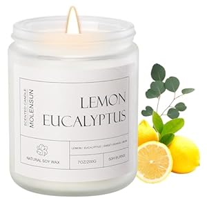 Lemon Eucalyptus Scented Candles, Mother’s Day Gifts, Aromatherapy Jar Candle, 7 oz Long Lasting Candles, Soy Wax Candle Gift for Women