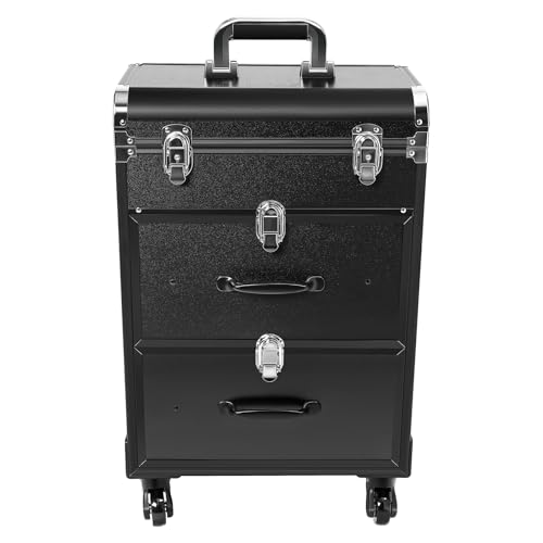 Maletín de maquillaje, maletín de maquillaje, organizador de maquillaje, 3 capas, almacenamiento surtido, bolsa de almacenamiento transparente, cerradura reforzada, rectangular