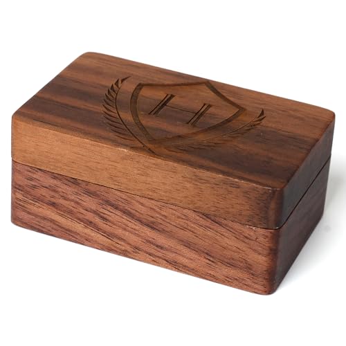 Image of Mens Initial Cufflinks and Tie Clip A-Z Alphabet Letter Black Stainless Cuff Links Tie Bar with Engraved Walnut Wood Box Groom Groomsman Wedding Set