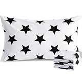 NTBAY Queen Star Pillowcases Set of 2, 1800 Thread Brushed Microfiber Black and White Star Pillow Cases, Super Soft and Cozy Envelope Closure 20x30 Pillowcases, 20x30 Inches