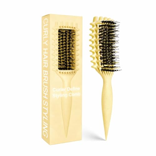 Image of Curly Hair Brush Candybrush Curl Defining Brush for Detangling Shaping and Defining Curls for Women, Men, Wet & Dry Hair (Creamy Yellow)