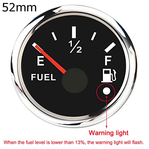 Geloo Tankanzeige, 52 mm Kraftstoffstandsanzeige wasserdicht digitale Tankgeber 0–190 Ohm mit Alarmlicht für Auto Boot Yacht LKW