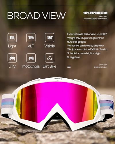 Image of BATFOX Motorcycle Glasses Goggles Dirt Bike Motocross Safety ATV Tactical Riding (HD Purple-White Color, Adult)