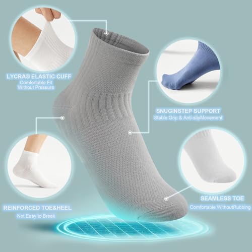 5 Pairs Men's Thin 100% Cotton Ankle Socks with Aloe Vera Infused Moisturizing,Seamless Toe Design,High Elasticity Sport Athletic Running Crew Socks Size 7-102