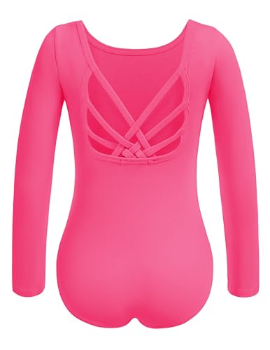 Zaclotre Ballet Leotards for Girls Long Sleeve Crisscross Back Dance Outfit with Removable Shiny Skirt Leotard Combo3