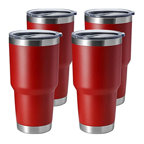 Image of 30oz Tumbler Stainless Steel Coffee Tumbler Double Wall Vacuum Insulated Travel Mug with Lid (Red, 4 Pack)