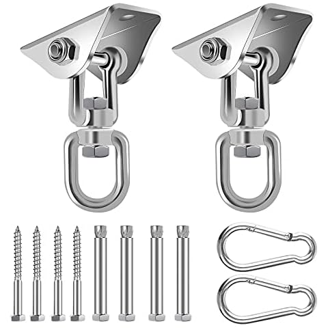 SWAWIS Ceiling Hook Hanging Chair Swing Hook Set, 450 kg Capacity 360° Rotation Ceiling Hook Swing Heavy Duty 304 Stainless Steel Ceiling Mount for Hanging Chair Yoga Hammock Chair Sandbag, 2 Pieces Cover