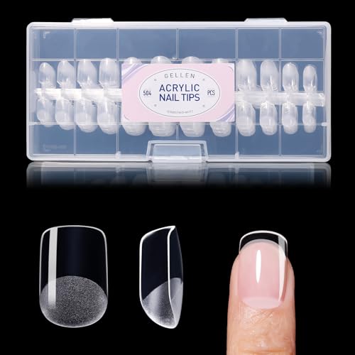 Gellen Extra Short Square Nail Tips, 504PCS Clear Full Cover, 12 Sizes