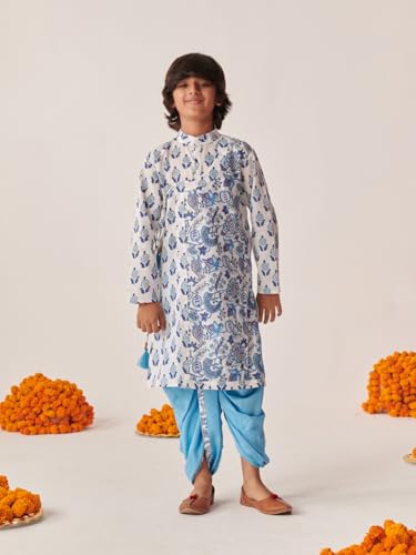 Pspeaches Boys Floral Printed Regular Kurta With Dhoti Pants (7-8Years)